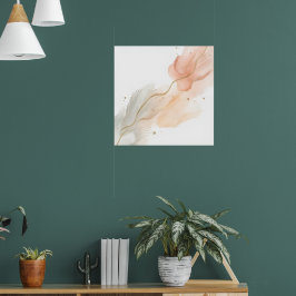 Poster Blush Rosa Floral Abstrato Cartaz de Arte Dourada