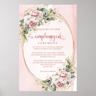 Poster Blush Rosa Floral Boho Cerimônia Sem Fios Dourado