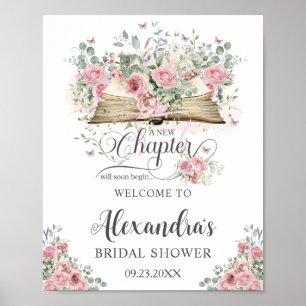Poster Blush Rosa Floral Livro Novo Capítulo Chá de Noiva