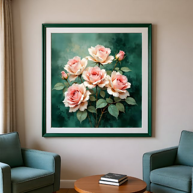 Poster Blush Rose Elegance on Deep Jade (Criador carregado)