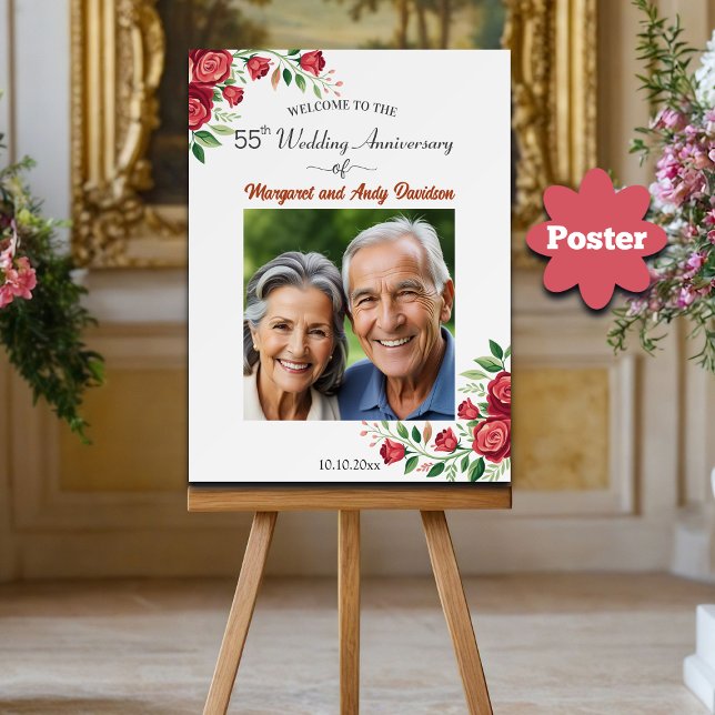 Poster Blush Roses 55th Wedding Anniversary Photo Welcome (Criador carregado)