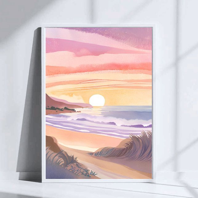 Poster Blush Sea Sunset | Beach Watercolor Painting (Criador carregado)