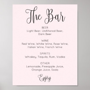 Poster Blush simples bar de casamento. Bebidas alcoólicas