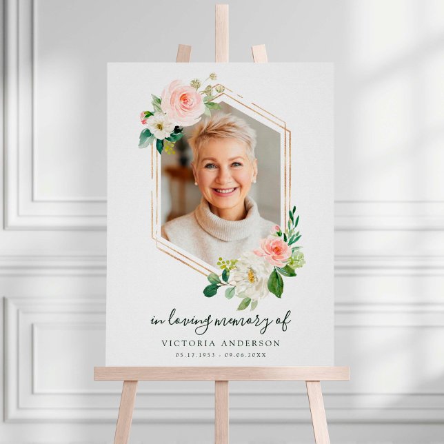 Poster Blush White Bloom Dourado Hexagon Funeral Bem-vind (Criador carregado)