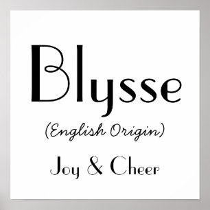 Pôster Blysse English Origine Com Significado Em Branco