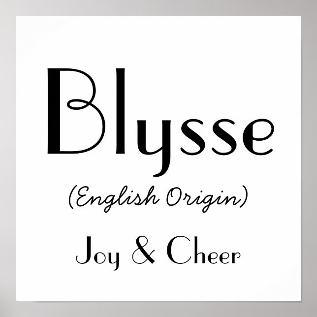 Pôster Blysse English Origine Com Significado Em Branco (Frente)