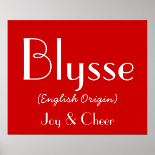 Poster Blysse English Origine Com Significado Em Vermelho