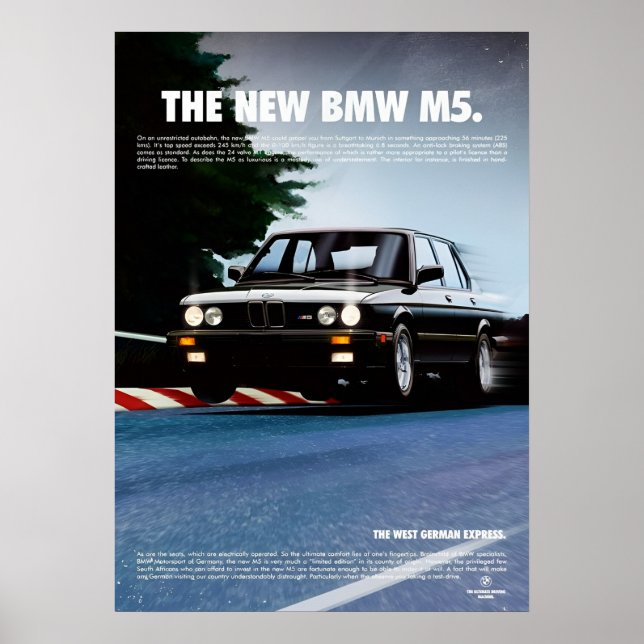 Poster BMW, a nova M5 Pirelli Vintage (Frente)