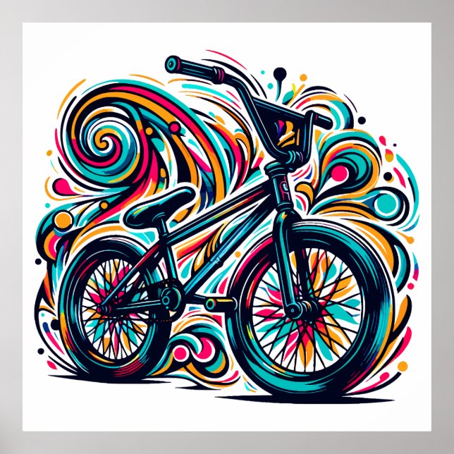 Poster Bmx colorido - Bicicleta Bmx - Grafite (Frente)