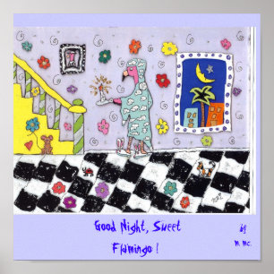 Pôster Boa noite, flamingo doce!