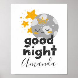 Poster Boa noite. Lua e estrelas bonitas. Nursery baby