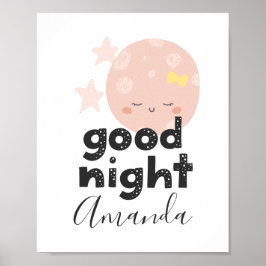 Poster Boa noite. Lua rosa bonita. Menininha da enfermari
