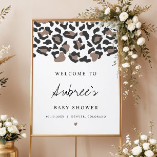 Poster Boa-vinda ao chá de bebê estampa de leopardo Boho 