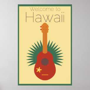 Pôster Boa vinda ao Ukulele de Havaí retro