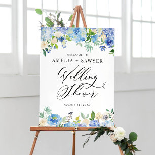 Poster Boa vinda azul do chá de casamento dos Hydrangeas