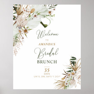 Poster Boa-vinda Boho Dourado e Verde para Brunch de Chá