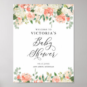 Poster Boa vinda do chá de fraldas dos rosas e dos