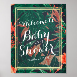 Poster Boa vinda Dourado floral tropical do chá de