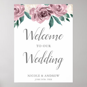 Poster Boa vinda floral do casamento dos rosas malva da