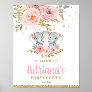 Poster Boa vinda floral do chá de fraldas das meninas do