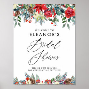 Poster Boa vinda floral vermelha festiva do chá de panel