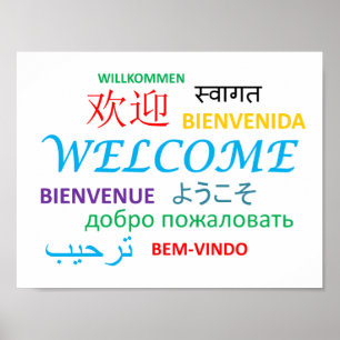 Poster Boa vinda múltipla colorida da língua