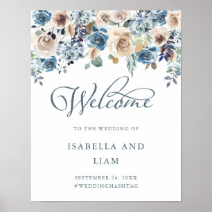 Poster Boa vinda   Wedding floral neutra e azul
