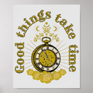 Poster boas coisas levam tempo citação inspiradora vintag
