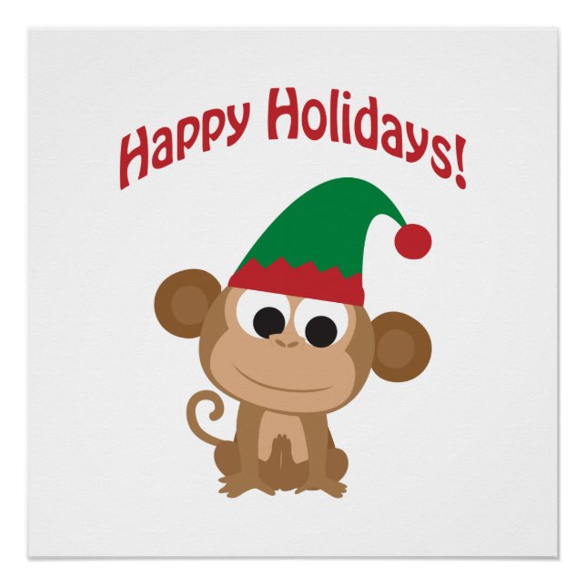 Pôster Boas Festas! Elfo de Natal do Macaco (Frente)
