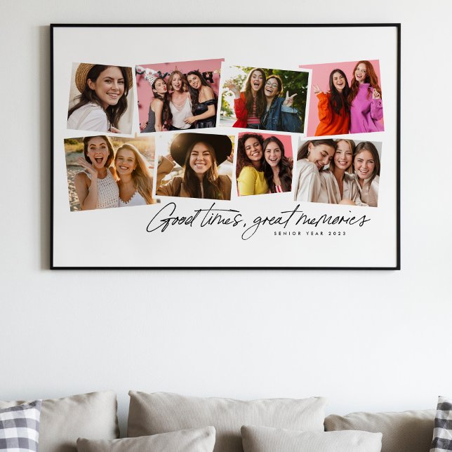 Poster Boas vezes grandes memórias divertido colagem de f (Large size version hanging above a couch)