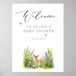 Poster Boas-vindas a Chás de fraldas de animais florestai