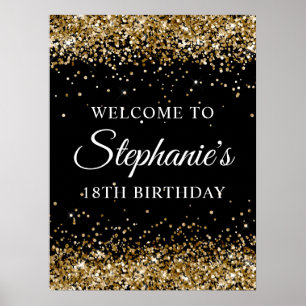 Poster Boas-vindas à festa de 18 anos dourado com brilho