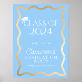Poster Boas-vindas à Festa de Formatura Azul Dourado Ondu