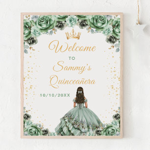 Poster Boas-vindas à Princesa Quinceañera Verde Salvia