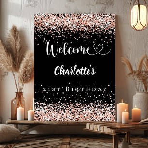 Poster Boas-vindas a rosa de ouro negro de aniversário