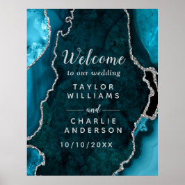 Poster Boas-vindas a Teal e Silver Agate Wedding
