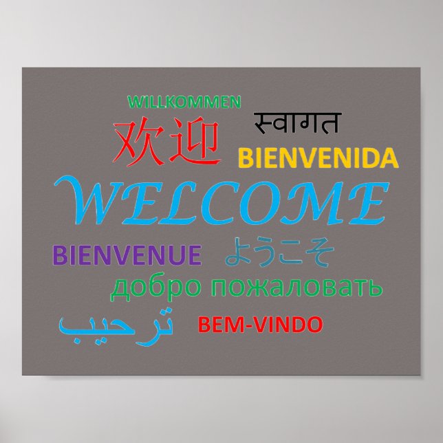 Poster Boas-vindas a vários idiomas coloridos (Frente)