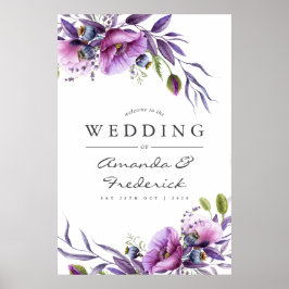 Poster Boas-vindas a Watercolor Violet Poppy Floral Weds