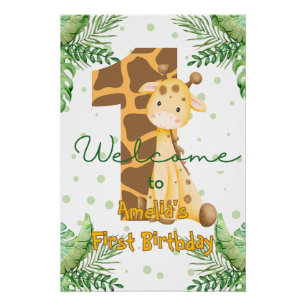 Pôster Boas-vindas ao 1º Aniversário da Girafa Fofa