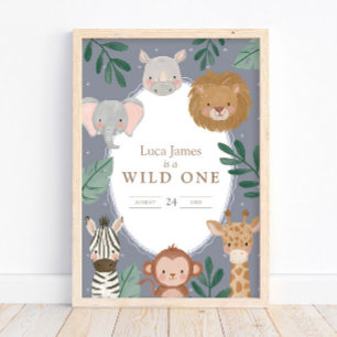 Poster Boas-vindas ao 1º aniversário Safari Blue do Wild 