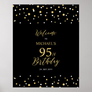 Poster Boas-vindas ao 95º Aniversário com Confetes Dourad