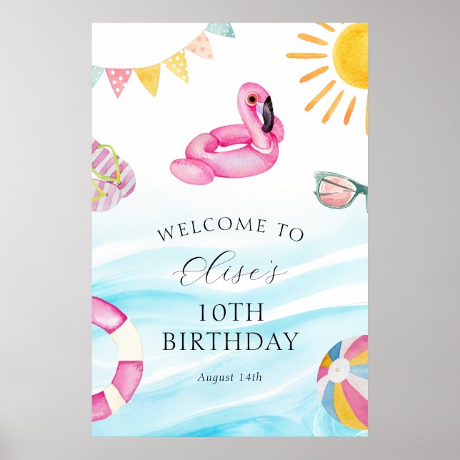Poster Boas-vindas ao Aniversário da Festa piscina (Frente)