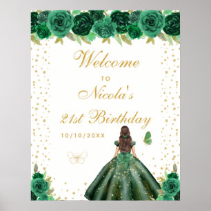 Poster Boas-vindas ao Aniversário da Menina de Cabelo Cas