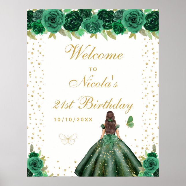 Poster Boas-vindas ao Aniversário da Menina de Cabelo Cas (Frente)