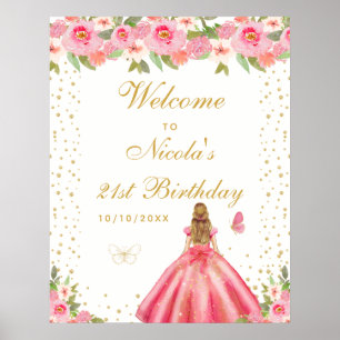 Poster Boas-vindas ao Aniversário da Menina de Cabelo Loi