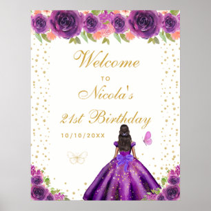 Poster Boas-vindas ao Aniversário da Menina de Pele Moren