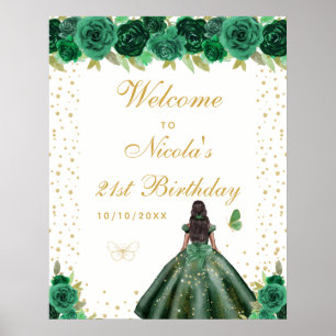 Poster Boas-vindas ao Aniversário da Menina de Pele Moren