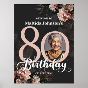 Poster Boas-vindas ao Aniversário de 80 anos com Floral R