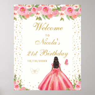 Poster Boas-vindas ao Aniversário de Menina de Pele Moren