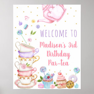 Poster Boas-vindas ao Aniversário Floral Rosa do Tea Part